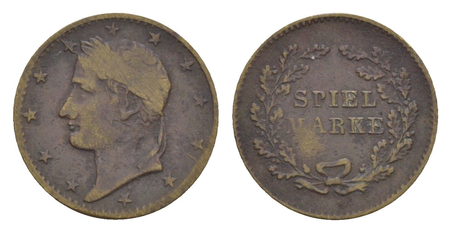 Германия игровой жетон - Наполеон диаметр 17,25, вес 1,4 гр латунь 4651-1249