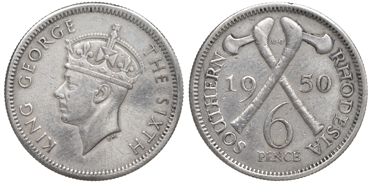 Британская Южная Родезия 6 пенсов 1950 Георг VI (1937-1952) KM 21 медно-никель 00-00