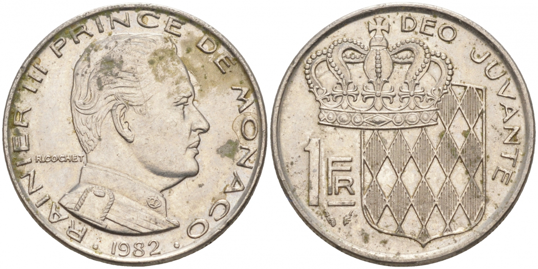 Монако 1 франк 1982 Ренье III (1949-2005) KM 140 никель 73-1252