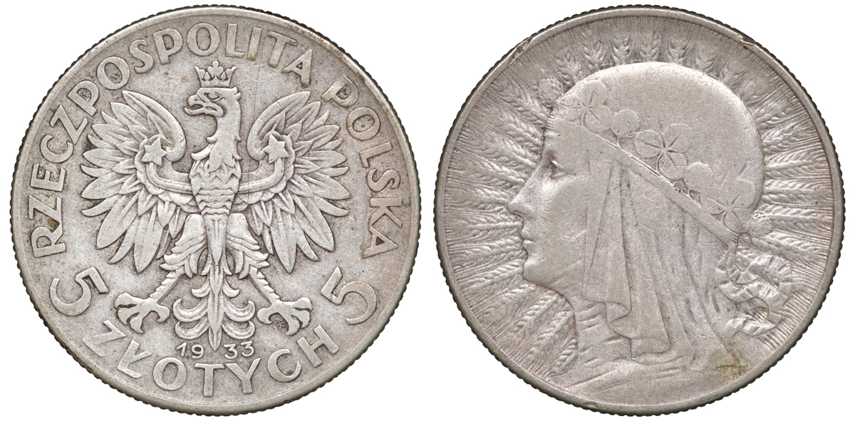 Польша 5 злотых 1933 королева Ядвига KM 21 серебро 4168-142
