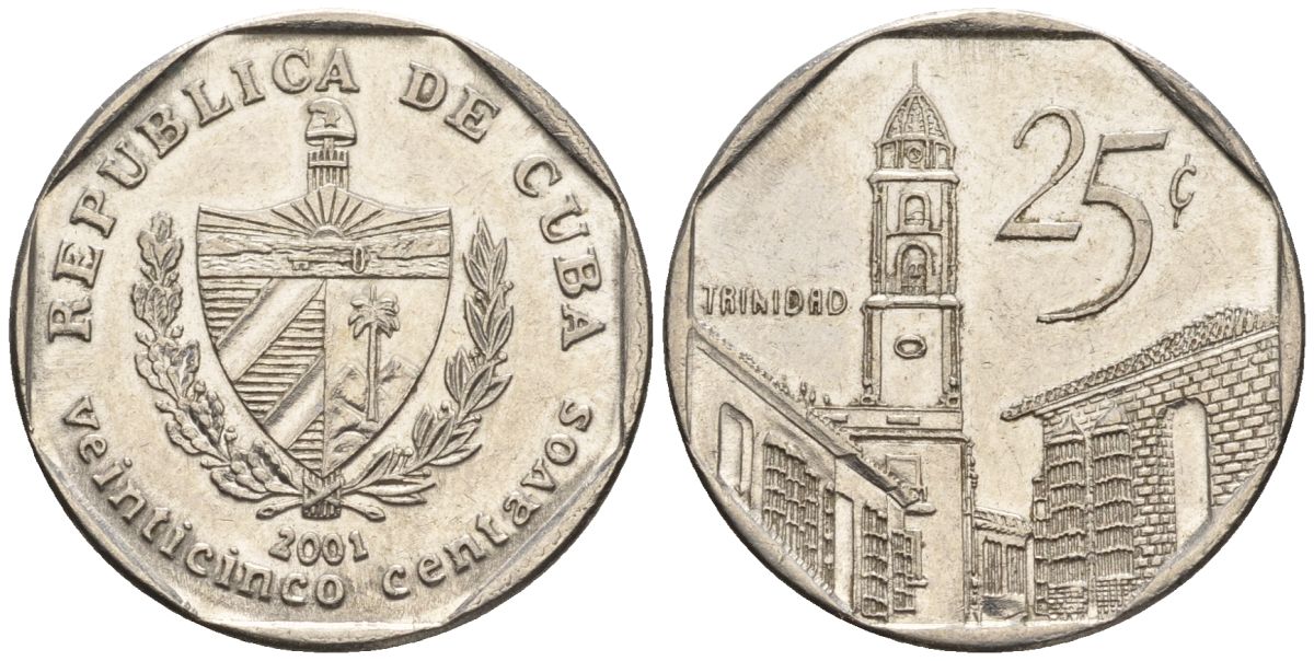 Куба 25 сентаво 2001 KM 577.2, JMA MC21, Schoen 715 сталь плакированная никелем 4114-854