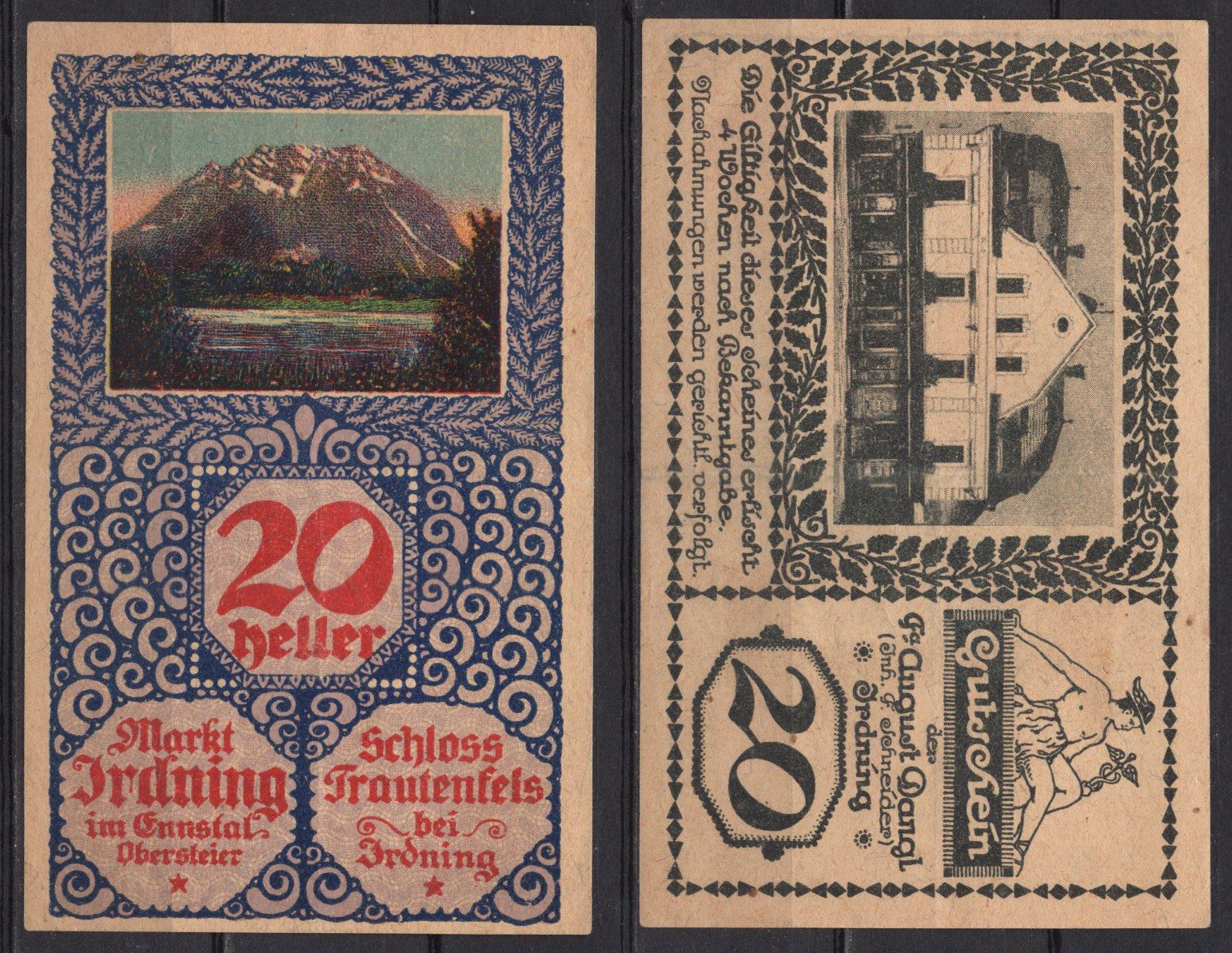 Австрия, Ирднинг 20 геллеров (1919-1934) Нотгельд, гора Гримминг Jaksc/Pick JPR0416-20 бумага 7555-14-2-1