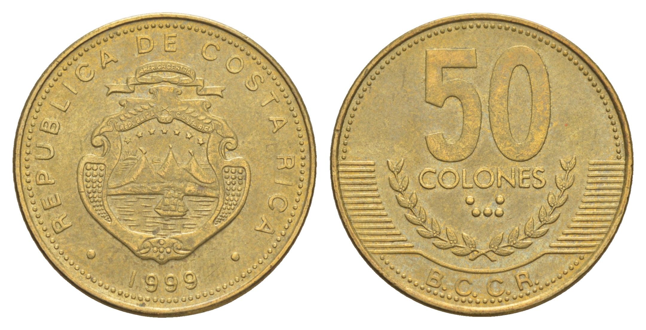 Коста-Рика 50 колонов 1999 KM 231.1 алюминиевая бронза 4642-933