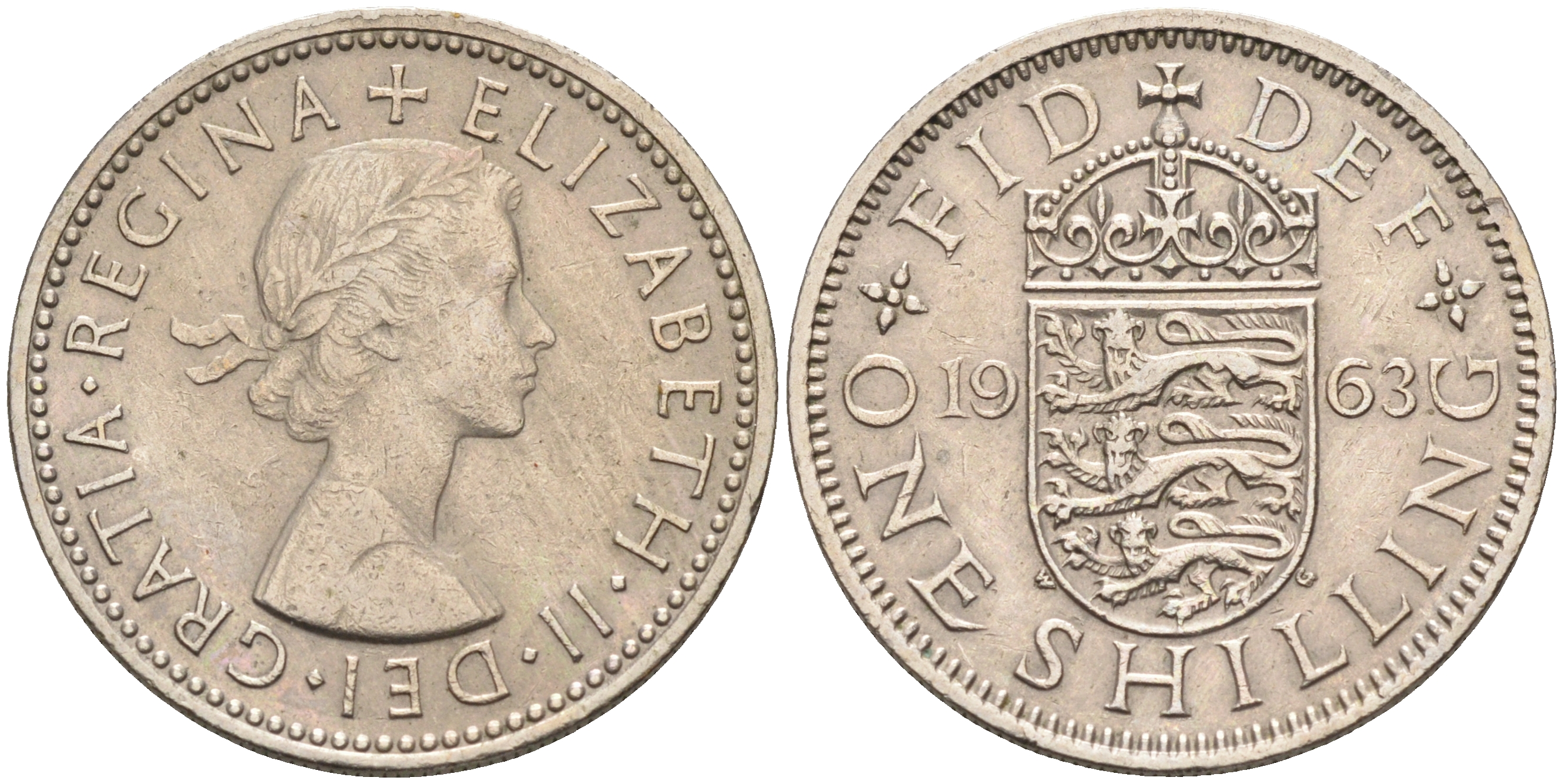 Великобритания 1 шиллинг 1963 Елизавета II (1952-2022), Английский герб KM 904, Spink 4147 медно-никель    4150-533