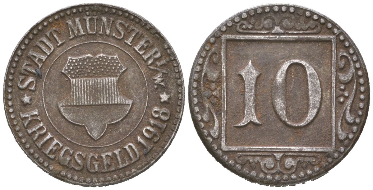 Мюнстер в Вестфалии 10 пфеннигов 1918 Funck 350.3A, Men18 22668.1 железо 188-1161