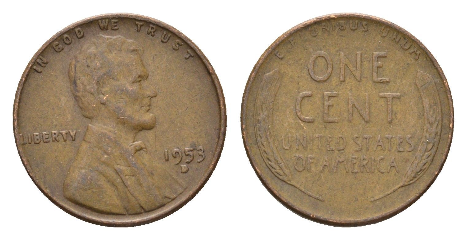 США 1 цент 1953 D, Линкольн KM 132 бронза 4674-715