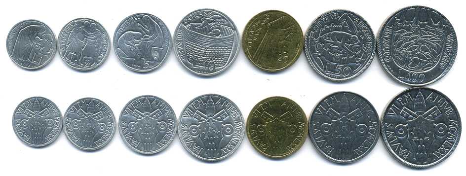 Ватикан лот из 7 монет 1975 1, 2, 5, 10, 20, 50, 100 лир Павел VI (1963-1978), Святой год (HOLY YEAR) KM 124, 125, 126, 127, 128, 129, 130 UNC N4-39