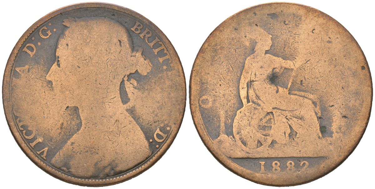 Великобритания 1 пенни 1882 Виктория (1837-1901) KM 755, Spink 3954 бронза 221-1142
