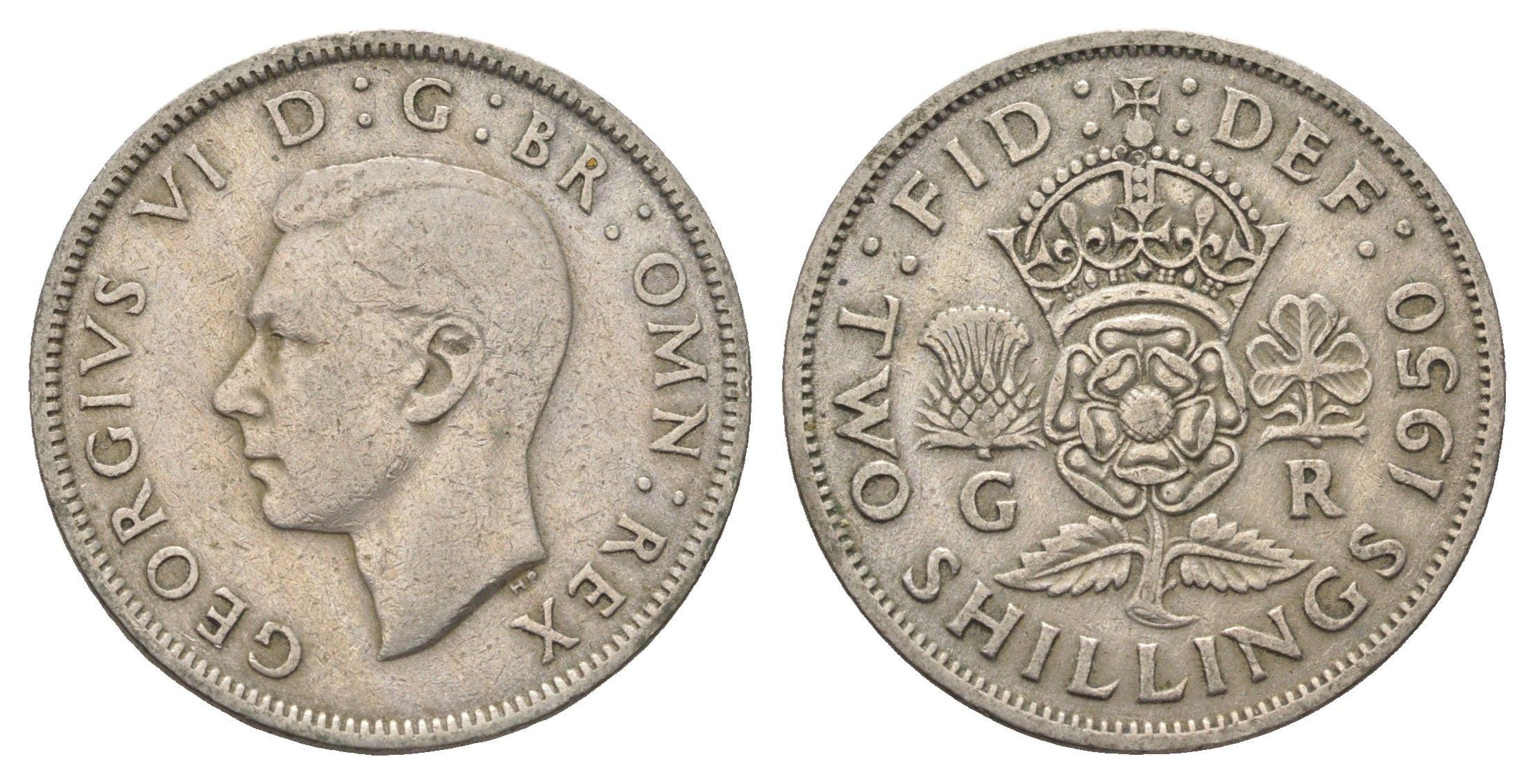 Великобритания 2 шиллинга (флорин) 1950 Георг VI (1936-1952) KM 878, Spink 4107 медно-никель 4663-256