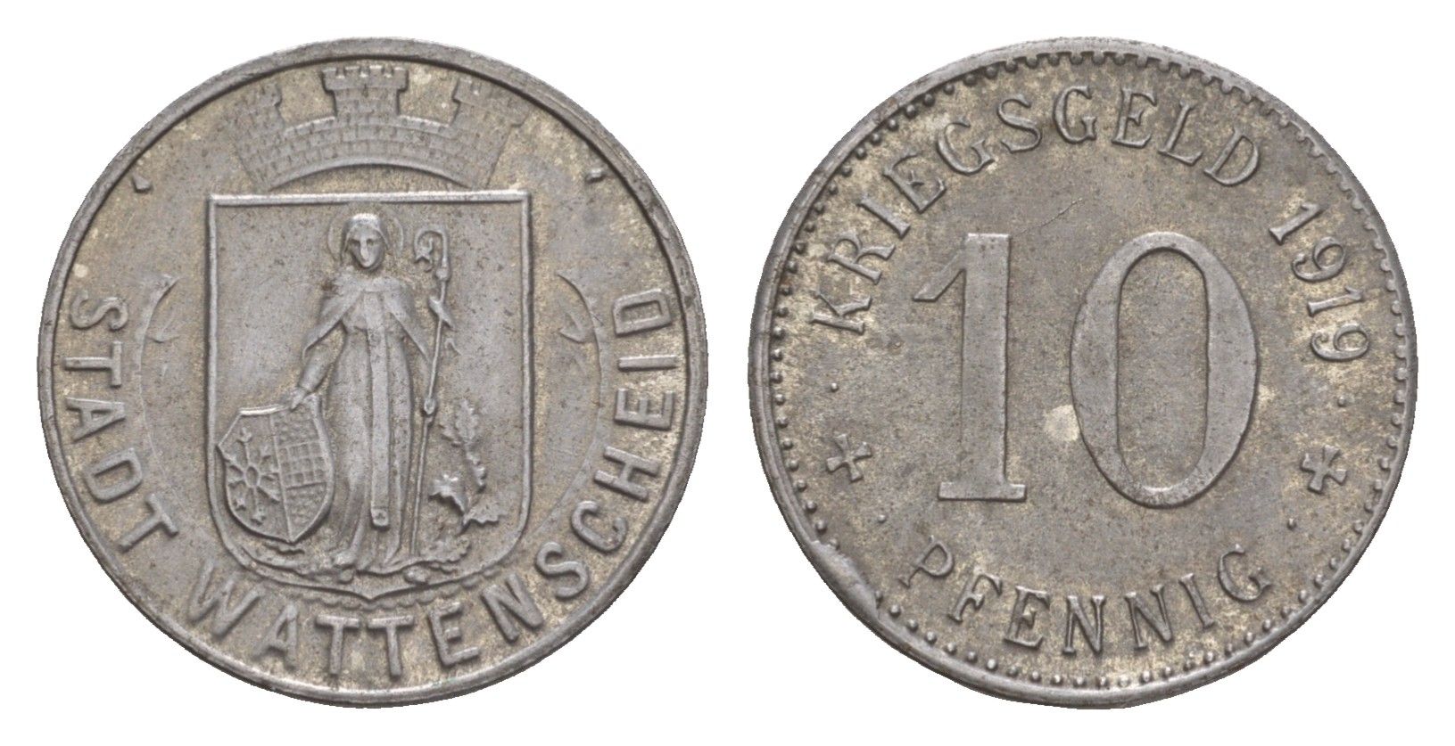 Ваттеншайд 10 пфеннигов 1919 Funck 579.4, Men18 32900.4 железо 4659-344