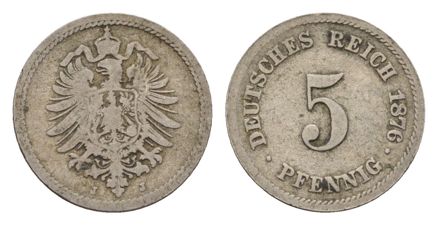 Германия 5 пфеннигов 1876 J, Вильгельм I (1861-1888) KM 3, J. 3 медно-никель 4611-1059