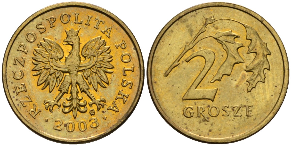 Польша 2 гроша 2003 MW KM 277, Parchimowicz 702j латунь 4580-523