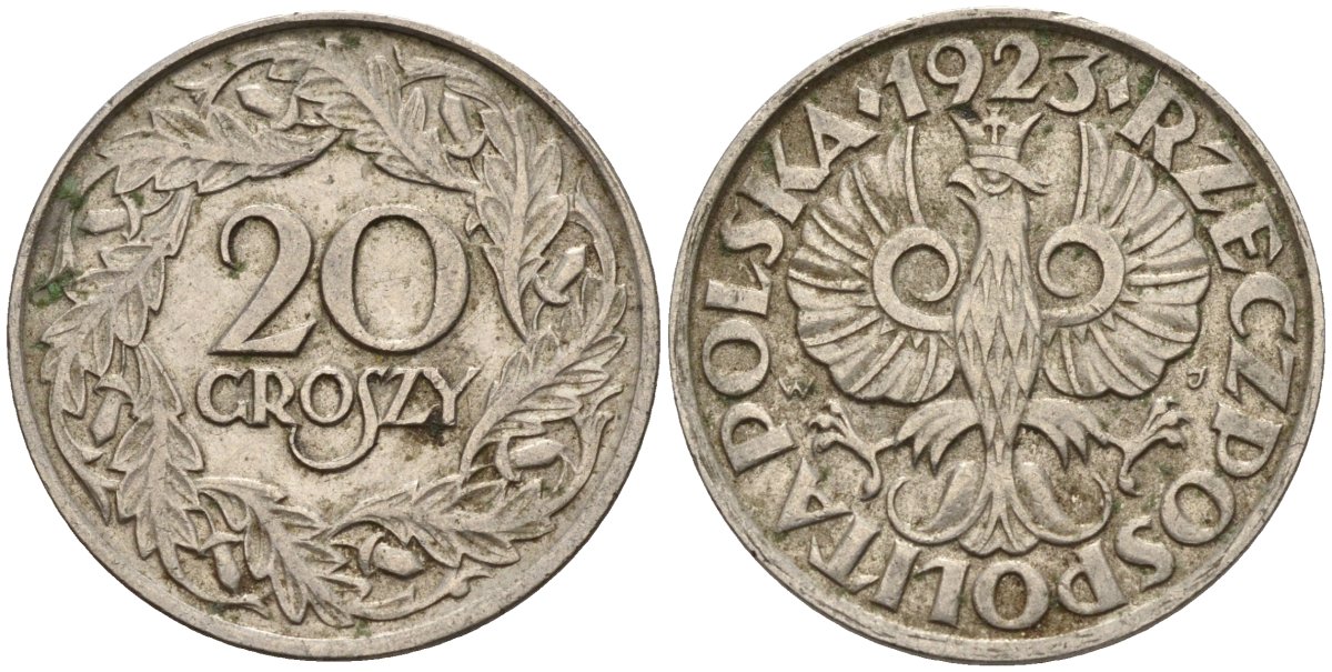 Польша 20 грошей 1923 Y 12 никель 4596-536