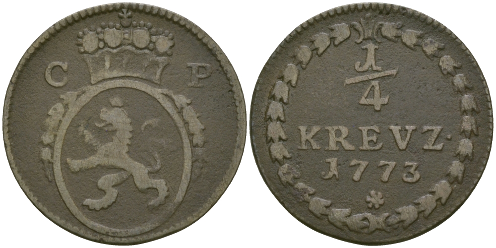 Пфальц, Зульцбах 1/4 крейцера 1773 KM 142(C2) медь 99-817