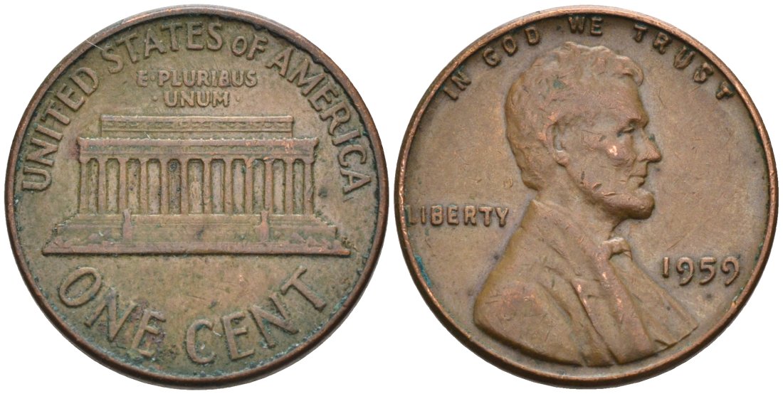 США 1 цент 1959 Авраам Линкольн KM 201 медь цинк 4564-318