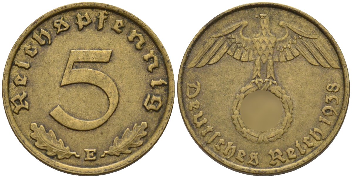 Германия 5 рейхспфеннигов 1938 E KM 91, J. 363 алюминиевая бронза 4151-848