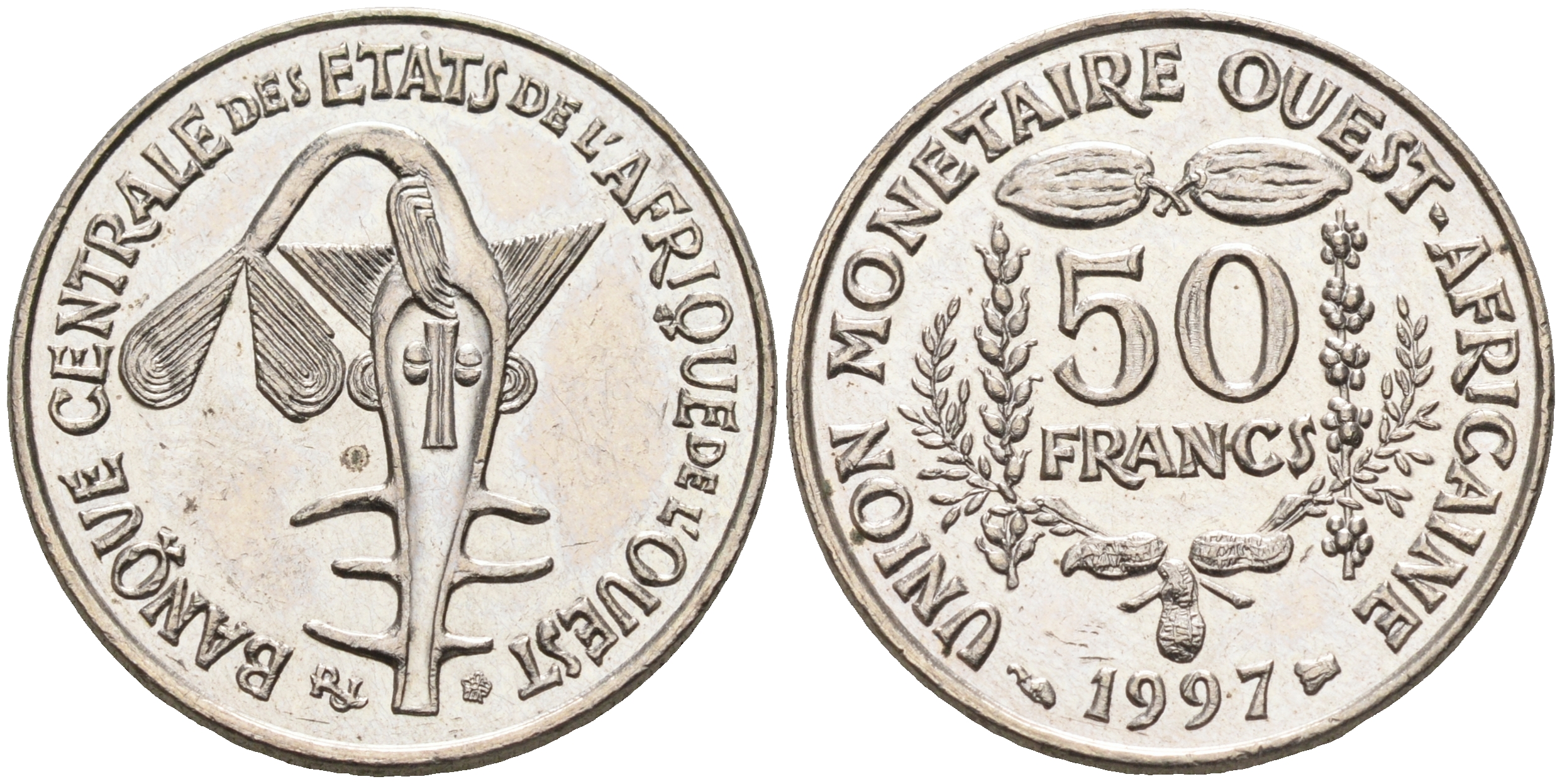 Валютное сообщество стран Западной Африки 50 франков 1997  KM 6 медно-никель  UNC  4595-737