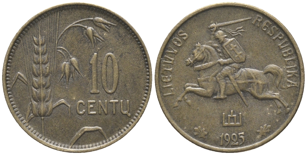 ЛИТВА 10 ЦЕНТОВ 1925 РЕСПУБЛИКА (1918-1940) KM 73 алюминиевая бронза 100-768