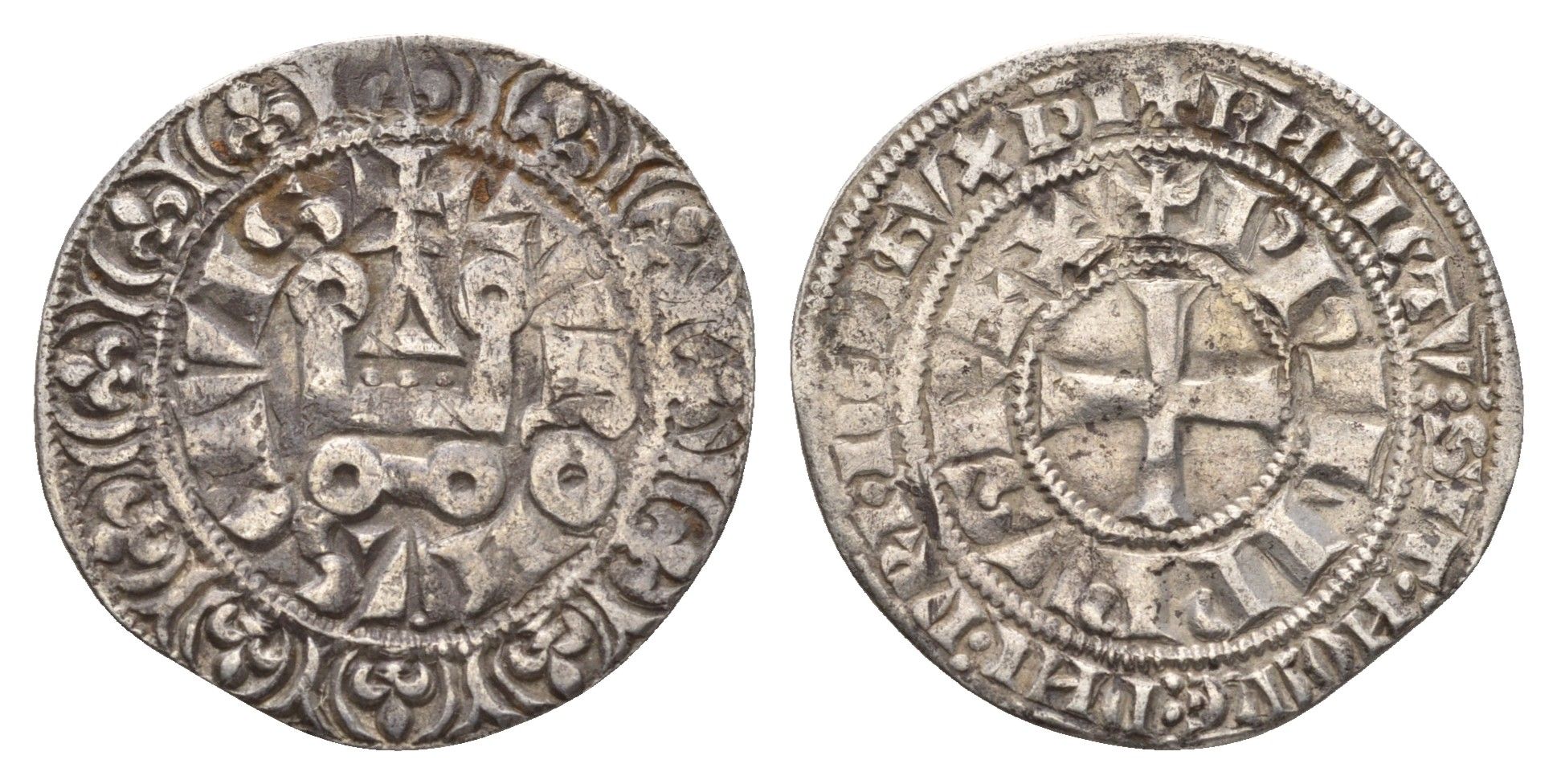 Франция жетон, КОПИЯ - 1 гро-турнуа ND (1329-1350) тип Dy royales 261 белый металл 4670-922