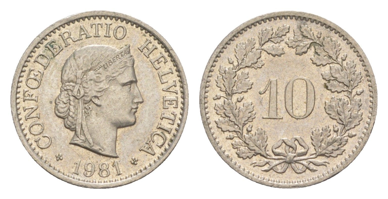 Швейцария 10 раппенов 1981 KM 27 медно-никель 4625-716