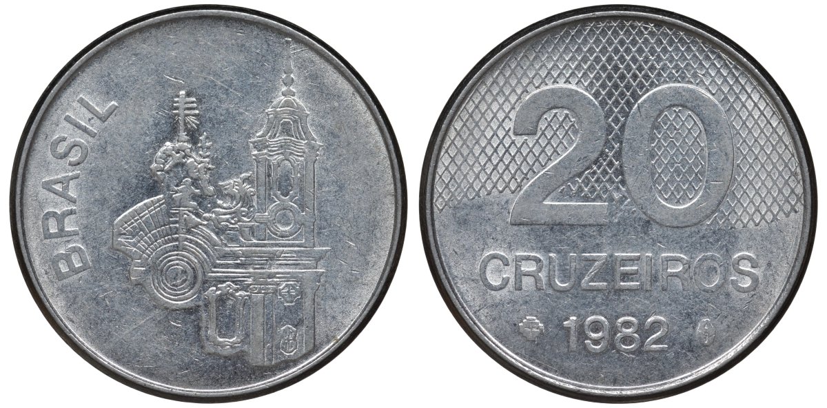 Бразилия 20 крузейро 1982 собор KM 593.1 нержавеющая сталь 4146-1032
