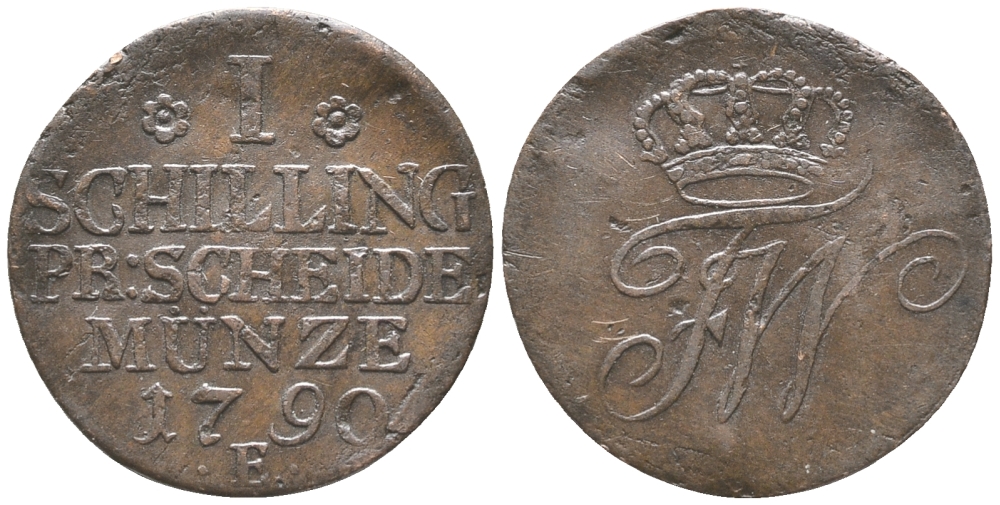 ПРУССИЯ 1 ШИЛЛИНГ 1790 Е KM 50 медь 100-949