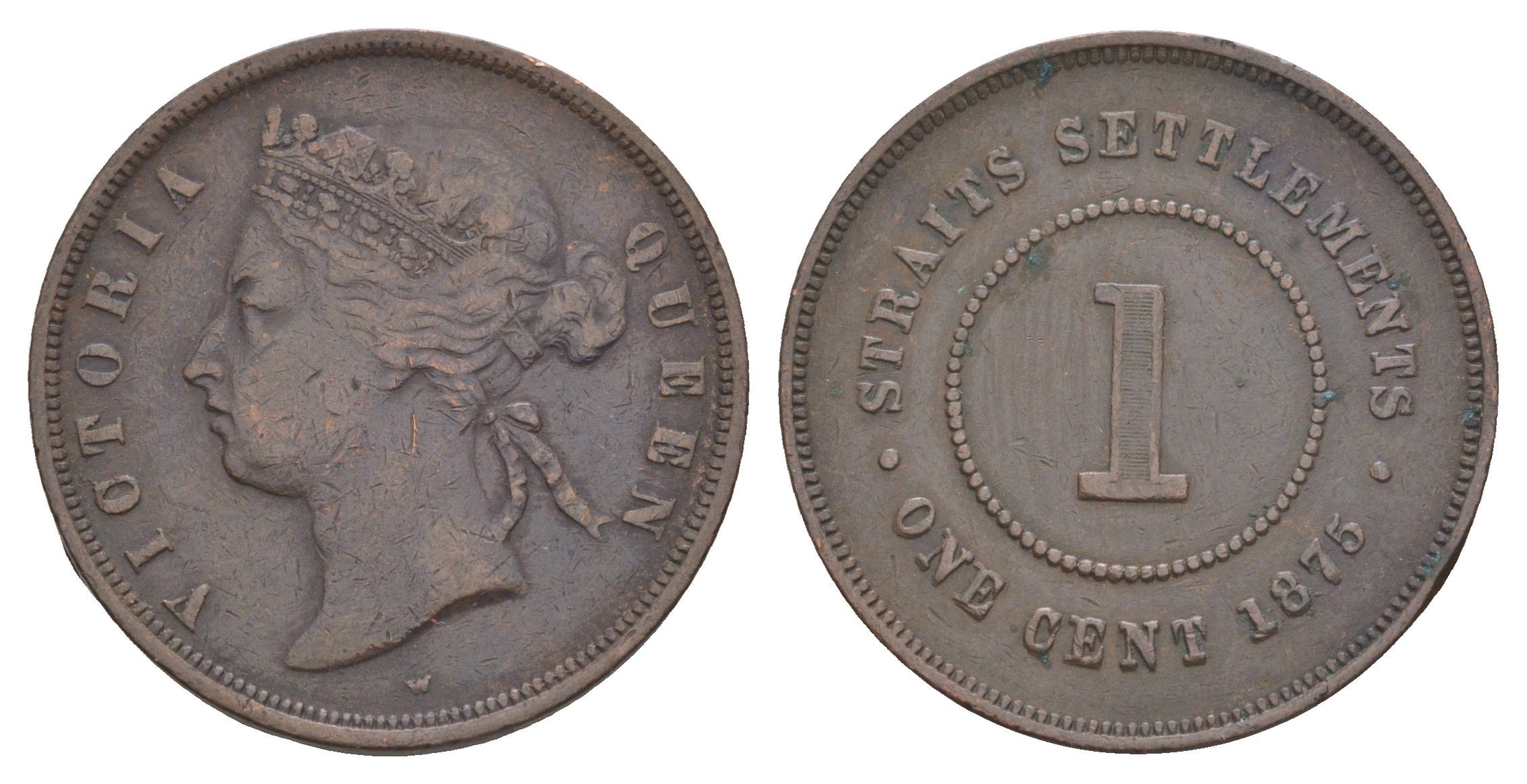 Стрейтс-Сетлментс (Стрейтс Сетлментс) 1 цент 1875 W, Виктория (1837-1901) KM 9 бронза 1518-341