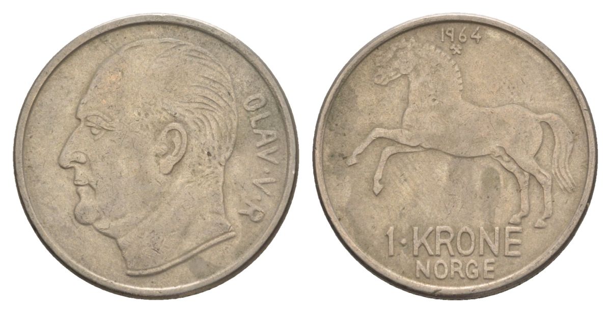 Норвегия 1 крона 1964 Улаф V (1957-1991) KM 409 медно-никель 4635-644