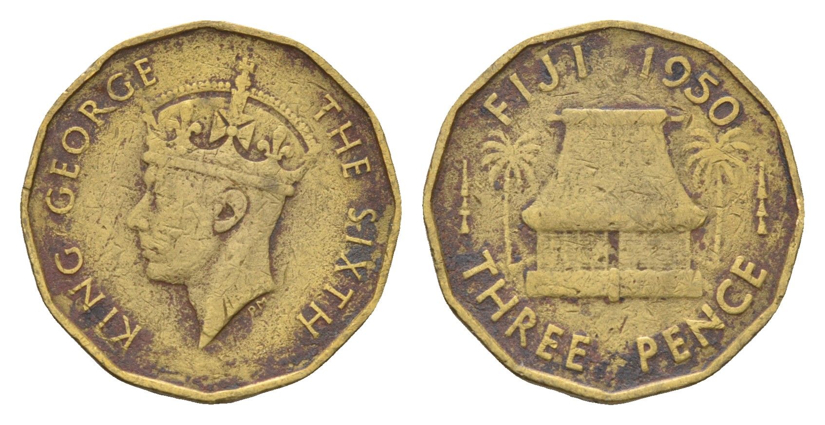 Фиджи 3 пенса 1950 Георг VI (1936-1952) KM 18 никель латунь 4671-412