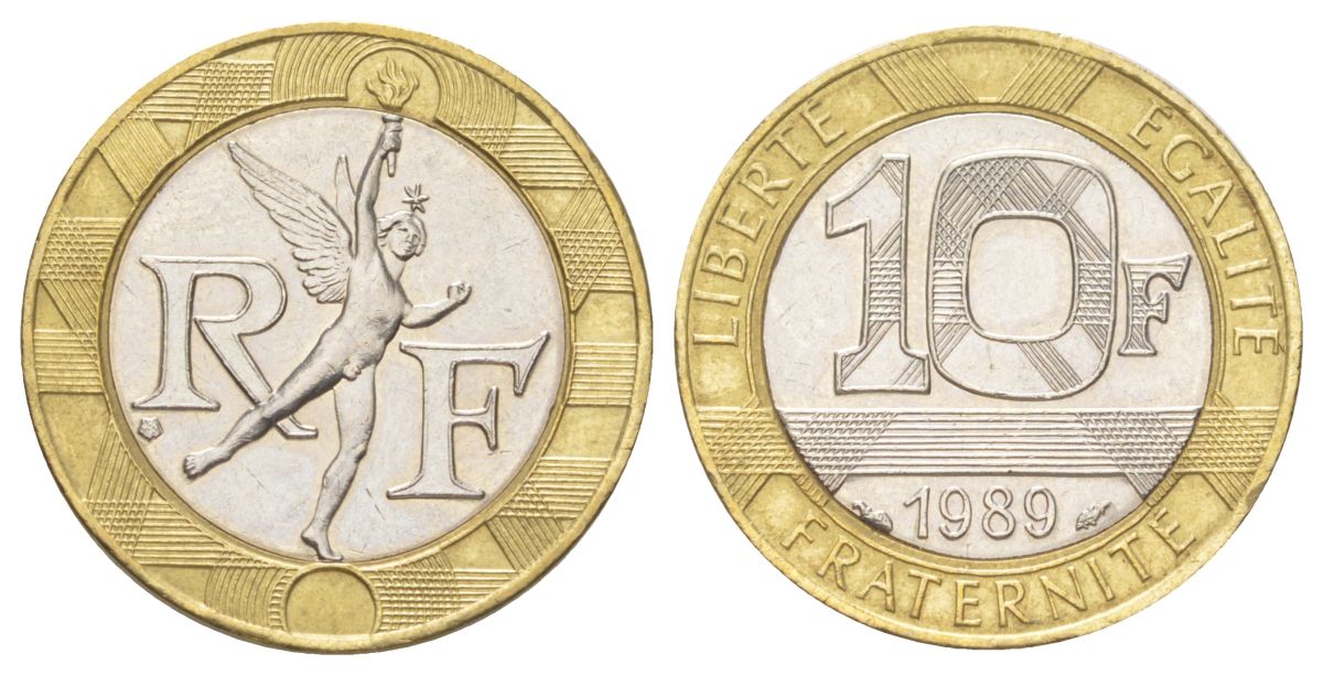Франция 10 франков 1989 KM 964 биметалл UNC 4628-1044