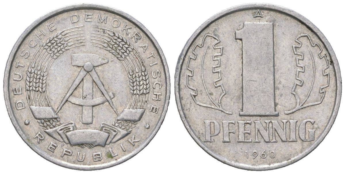 ГДР 1 пфенниг 1960 A KM 8.1 алюминий 206-466