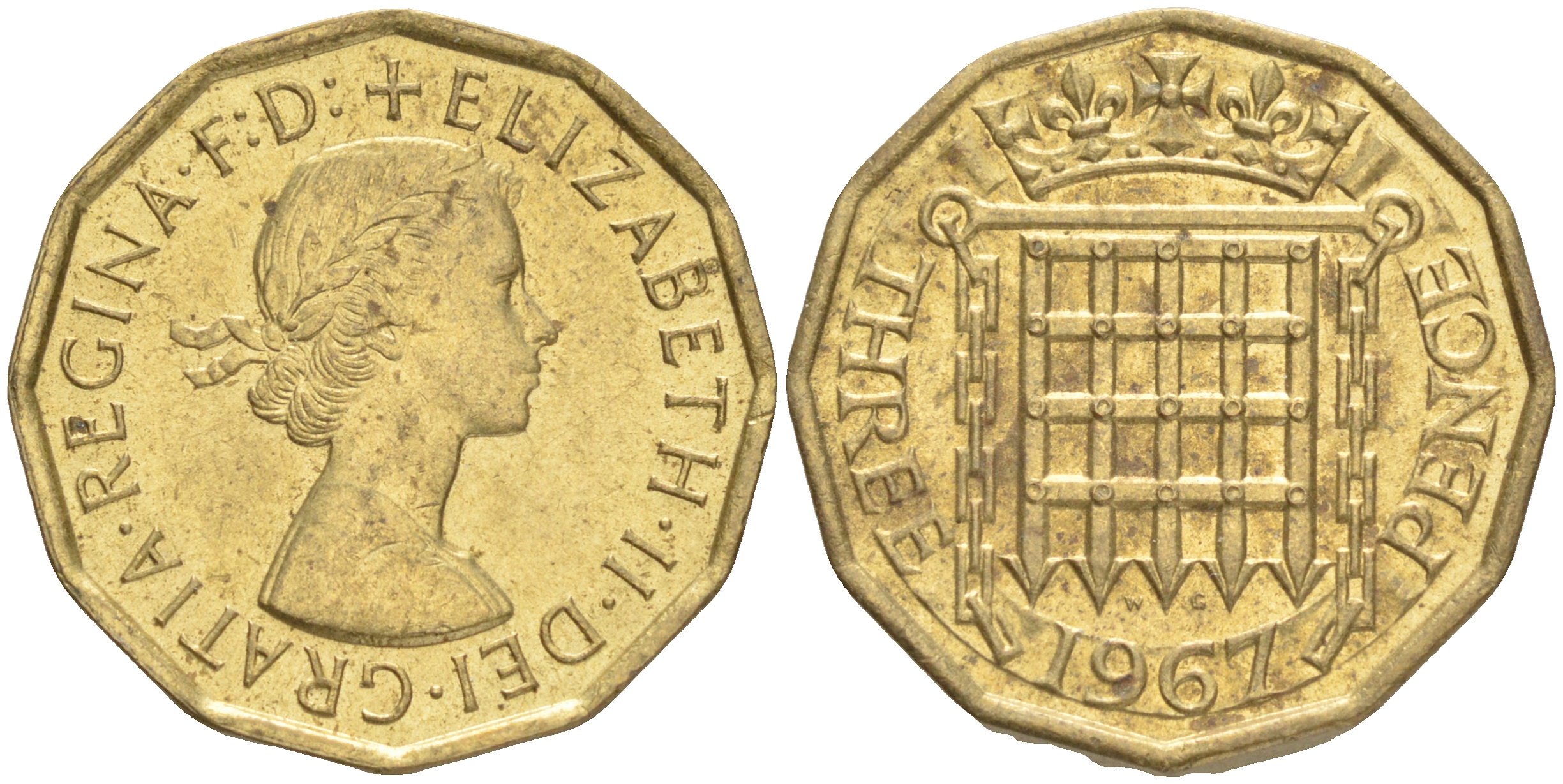 Великобритания 3 пенса 1967 Елизавета II (1952-2022) KM 900, Spink 4153 никель латунь 4556-633