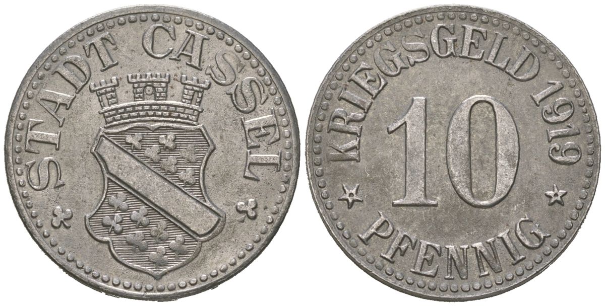 Кассель 10 пфеннигов 1919 Funck 78.5, Men05 4315.1, Men18 5479.1 железо 105-741