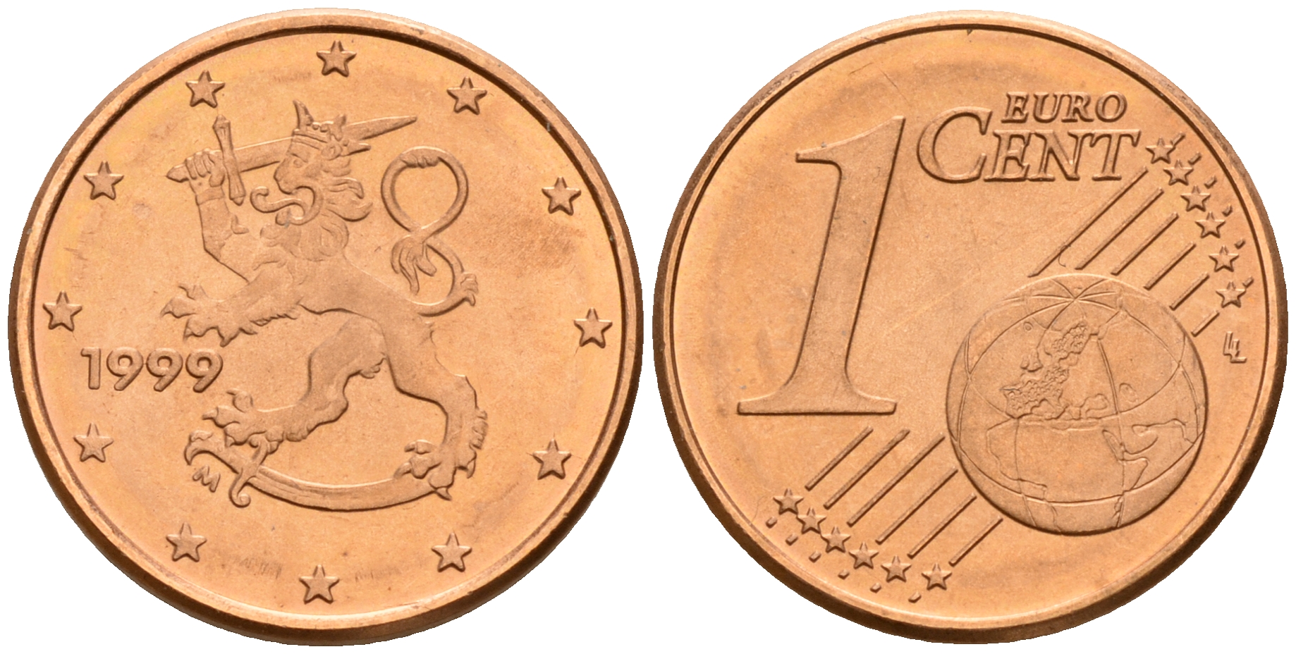 Финляндия 1 евроцент 1999  KM 98 сталь плакированная медью  UNC  4189-159