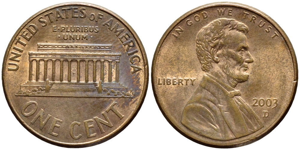 США 1 ЦЕНТ 2003 D, ЛИНКОЛЬН KM 201b цинк плакированный медью 4396-466