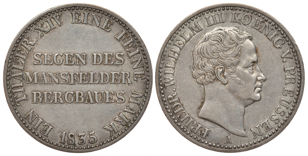 Пруссия 1 талер 1835 A, Фридрих Вильгельм III (1797-1840) KM 420, AKS 18, Dav. 764, Kahnt 371, Thun 251 серебро 00-1067-10-62