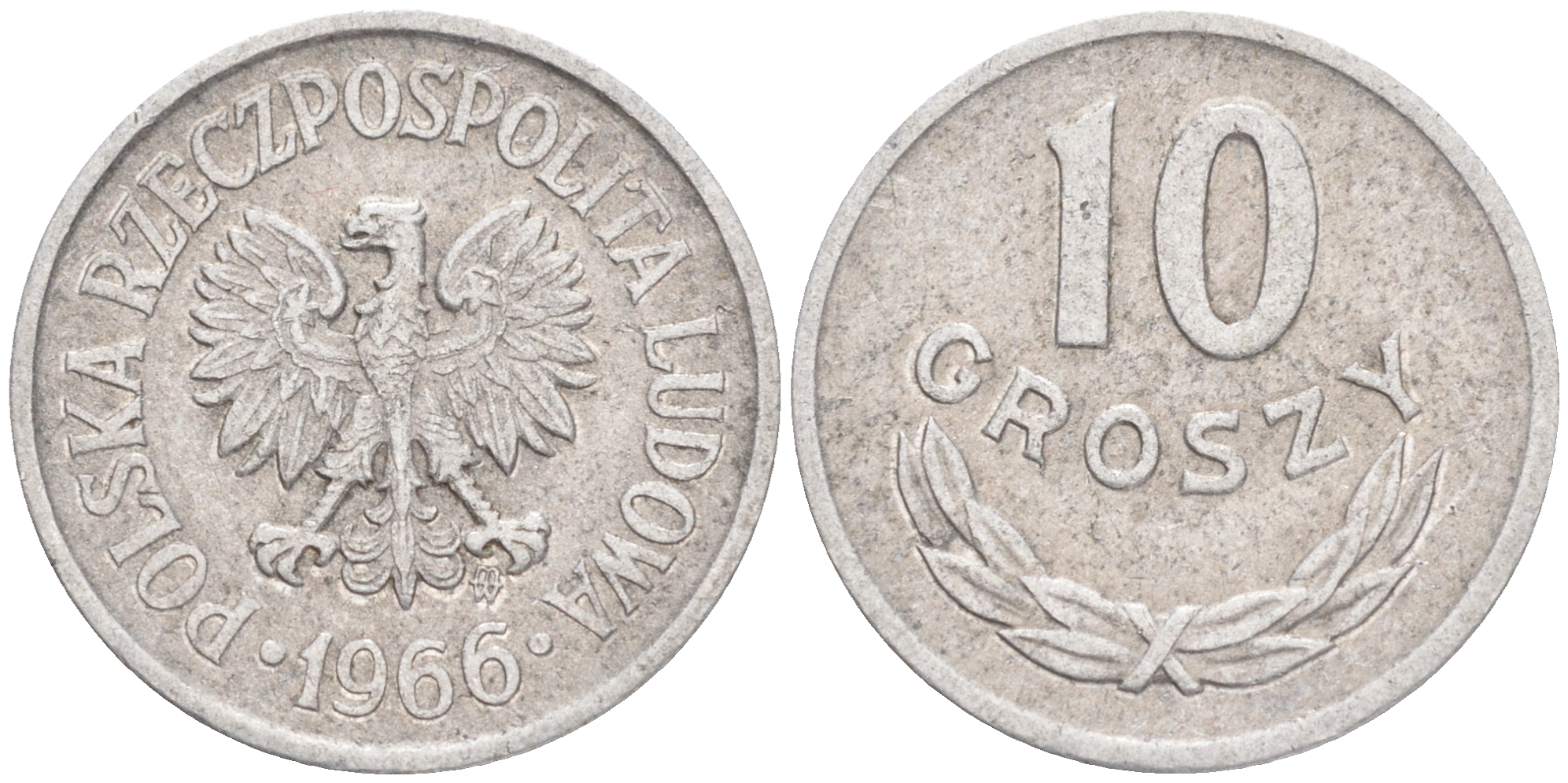 Польша 10 грошей 1966 MW KM AA47, Parchimowicz 206e алюминий 4549-127