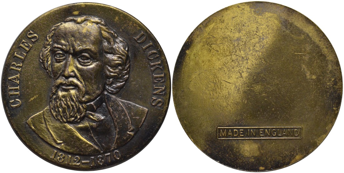 Англия медаль ND ЧАРЛЬЗ ДИККЕНС (1812-1870), диаметр 39,5 мм. жёлтый металл 4552-122