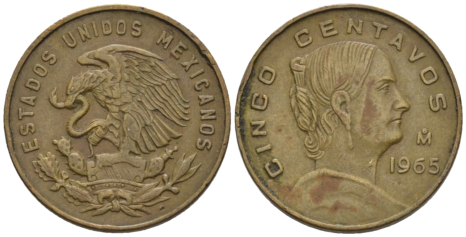 Мексика 5 сентаво 1965 Жозефа Ортис де Домингес KM 426 латунь 87-147