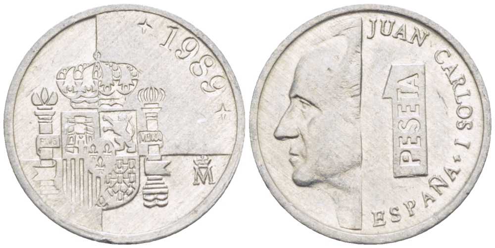 ИСПАНИЯ 1 ПЕСЕТА 1989 ХУАН КАРЛОС I (1975-) KM 832 алюминий 214-111