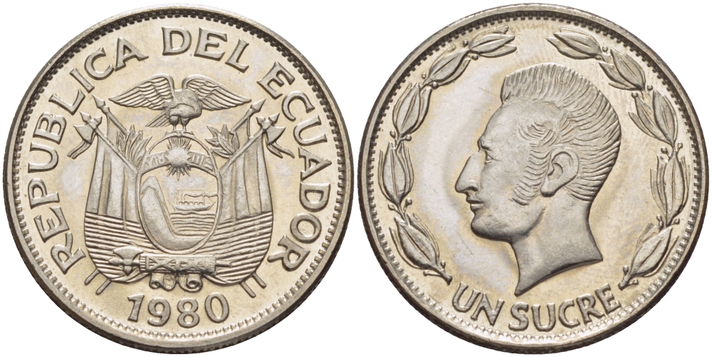 ЭКВАДОР 1 СУКРЕ 1980 АНТОНИО ХОСЕ де СУКРЕ KM 78b сталь плакированная никелем 31-356