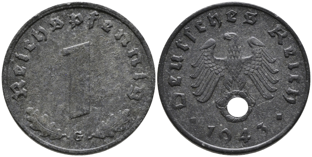 ГЕРМАНИЯ 1 РЕЙХСПФЕННИГ 1943 G KM 97, J.369 цинк 96-815