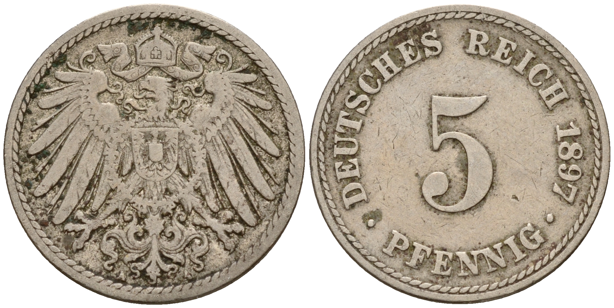 Германия 5 пфеннигов 1897 A J.12, KM 11 медно-никель    4598-1121