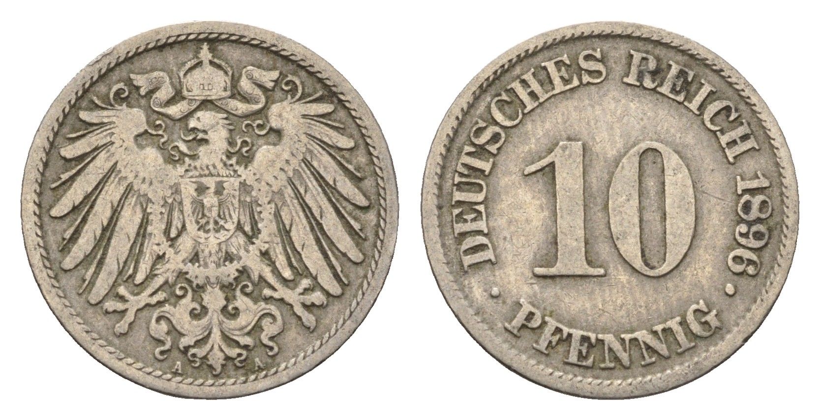 Германия 10 пфеннигов 1896 A KM 12, J. 13 медно-никель 4696-659