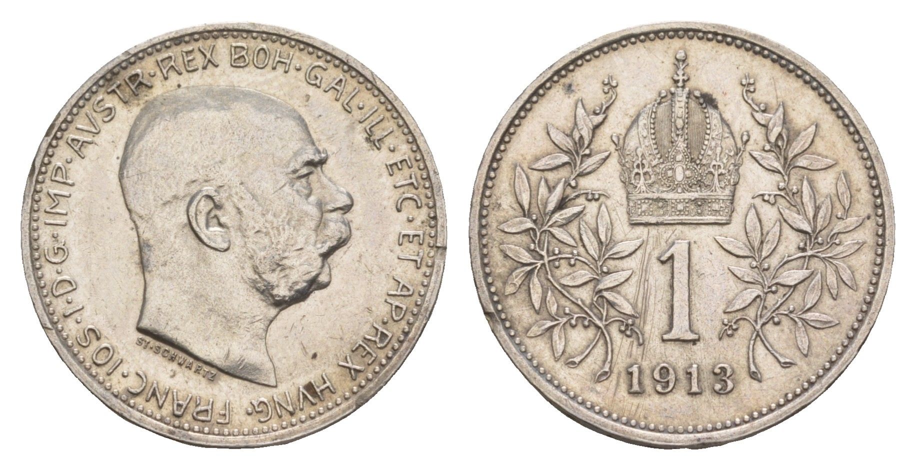 Австрия 1 крона 1913 Франц Иосиф I (1848-1916) KM 2820 серебро 4657-645