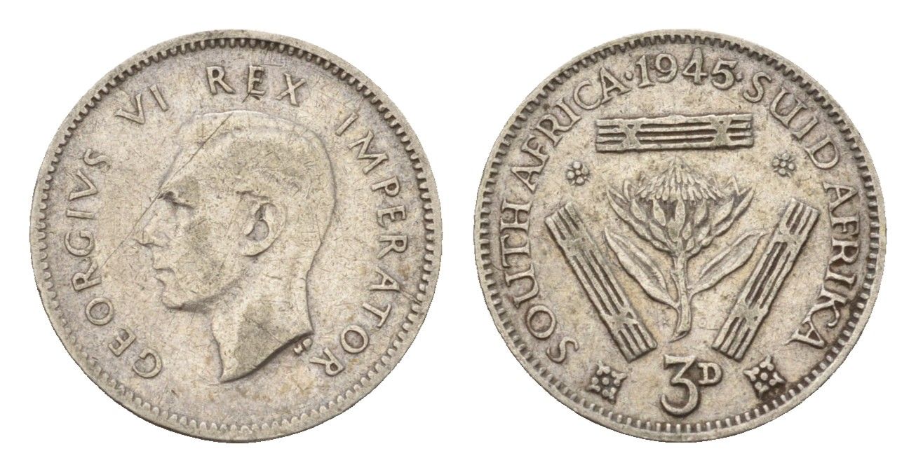 ЮАР 3 пенса 1944 Георг VI (1936-1952) KM 26 серебро 4549-424