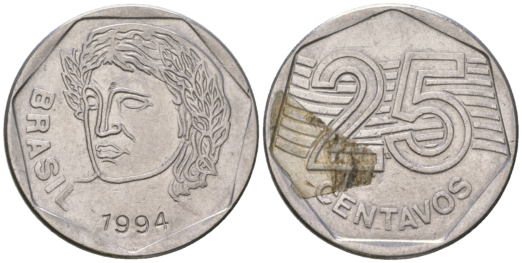 Бразилия 25 сентаво 1994 KM 634 нержавеющая сталь 4641-424