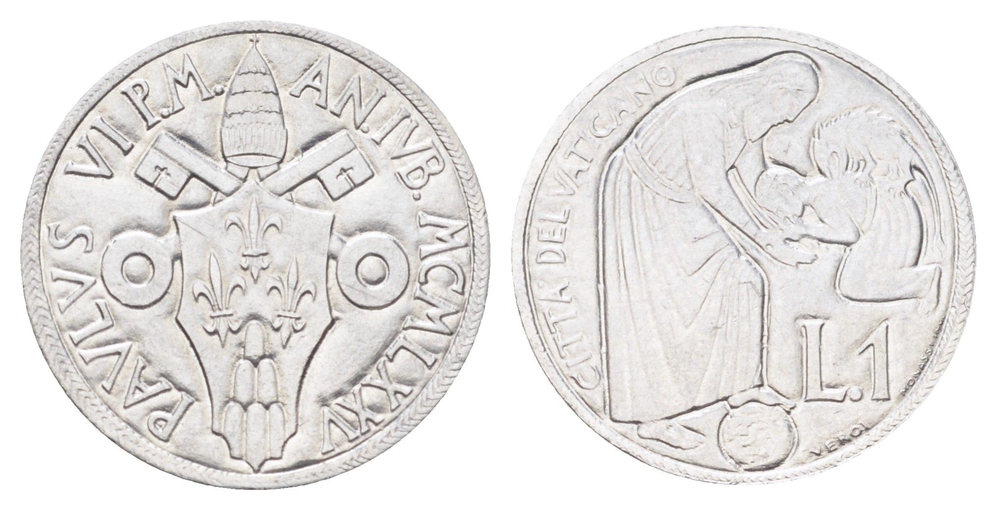 Ватикан 1 лира 1975 Священный год KM 124 алюминий UNC 4697-1026