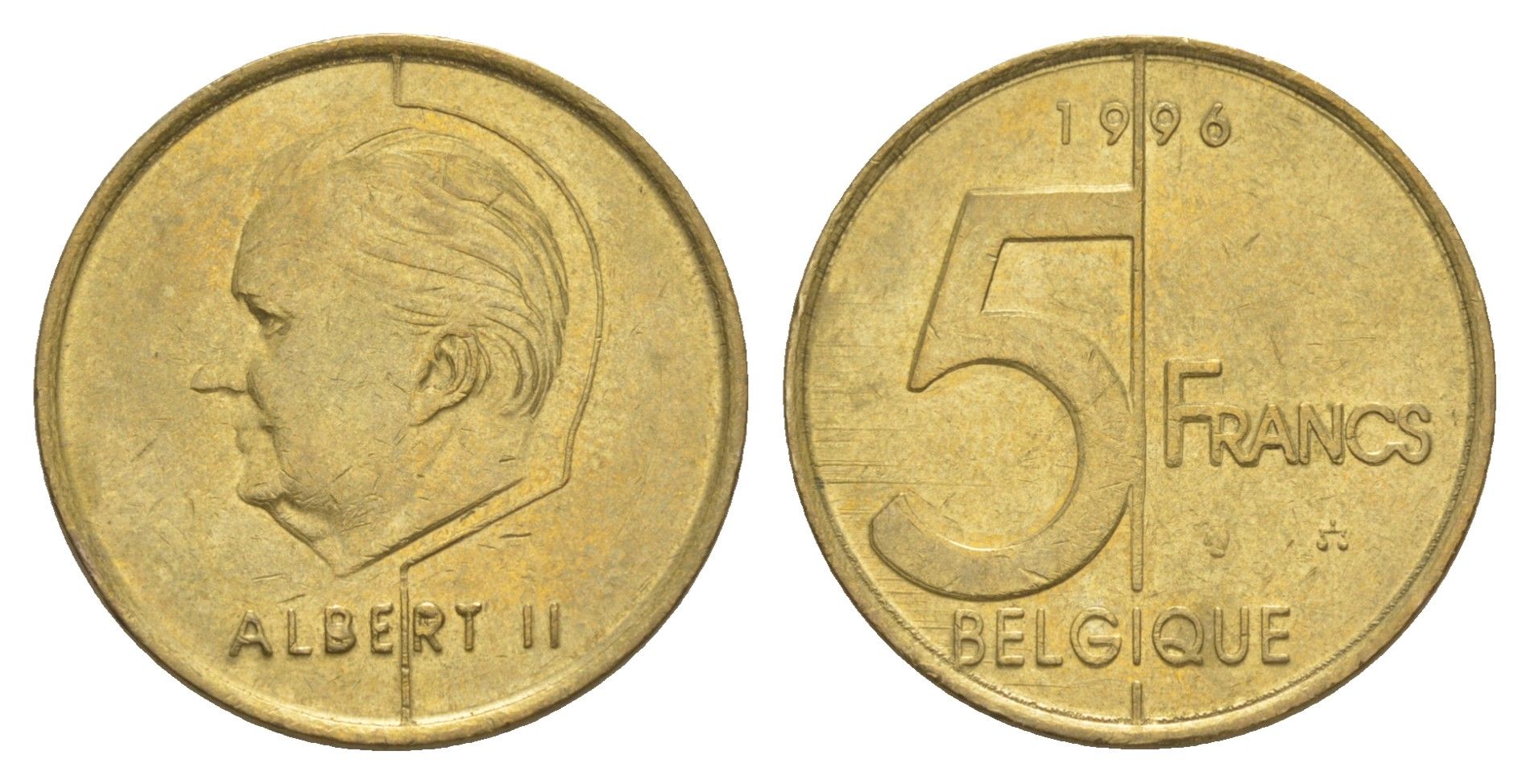 Бельгия 5 франков 1996 Belgique KM 189 алюминиевая бронза 4648-1122
