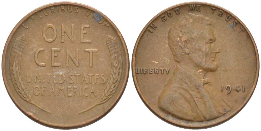 США 1 ЦЕНТ 1941 ЛИНКОЛЬН KM 132 бронза 218-415